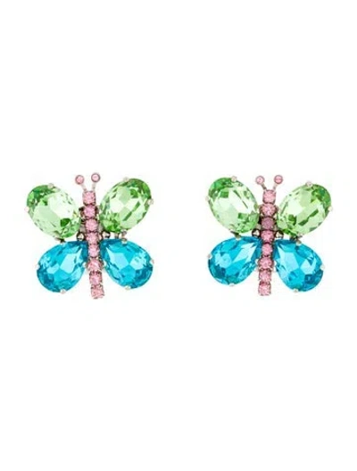 Pre-owned Alessandra Rich Crystal Butterfly Clip-on Earrings In Multi