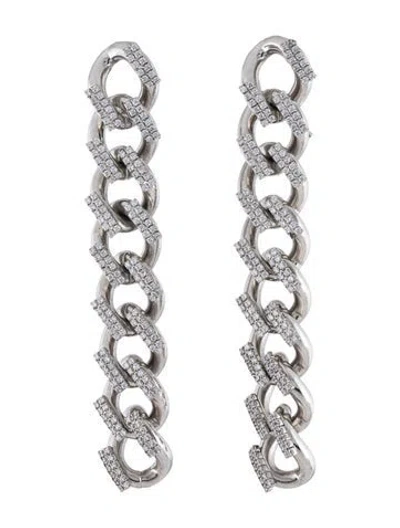 Pre-owned Alessandra Rich Crystal Chain Drop Clip-on Earrings In Multicolor