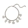 Alessandra Rich Chain Necklace W/ Crystal Charms In Silver