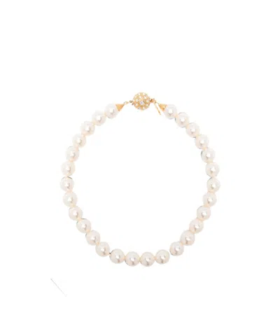 Alessandra Rich Crystal Clasp Pearl Necklace In White