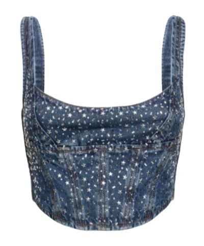 Alessandra Rich Crystal Decorated Denim Sling