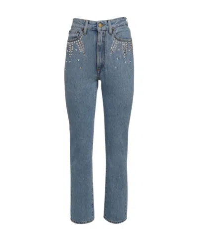 Alessandra Rich Crystal Decorated Jeans In Blue