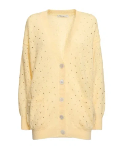 Alessandra Rich Crystal Decorated Knitted Cardigan In Neutral