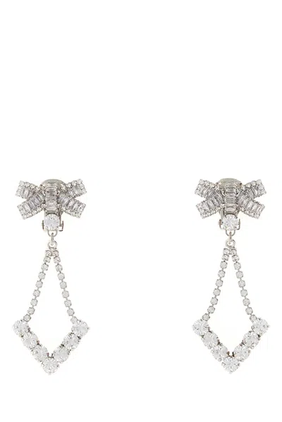 Alessandra Rich Crystal Earrings With Bow And Pendant In Silver