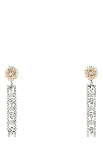 Alessandra Rich Crystal Earrings With Clear Beads Fringes In Metallic