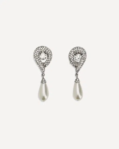 Alessandra Rich Crystal Earrings With Pearl Pendants In Pink