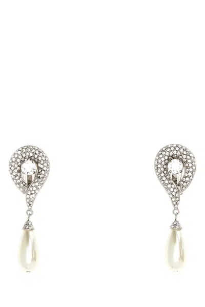 Alessandra Rich Crystal Earrings With Pendant Pearl In Silver