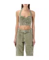 Alessandra Rich Crystal-embellished Buckle Bustier Top In Green