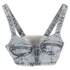 Alessandra Rich Crystal-embellished Bustier Top In Blue Cotton Denim In Blue