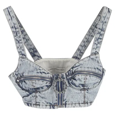 Alessandra Rich Crystal-embellished Bustier Top In Blue Cotton Denim