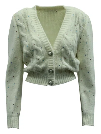 Pre-owned Alessandra Rich Crystal-embellished Cable-knit Cardigan In White