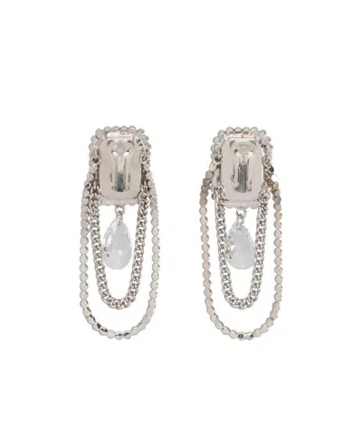 Alessandra Rich Crystal-embellished Drop Chain Earrings In Silver