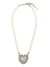 Alessandra Rich Collana Heart In Perle Bianche Donna In Metallic