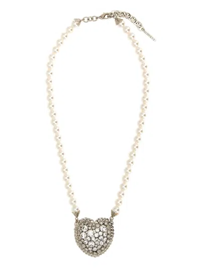 Alessandra Rich Crystal-embellished Heart Necklace In Neutral