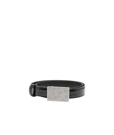 Alessandra Rich Crystal-embellished Leather Belt In Black