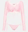 Alessandra Rich Crystal-embellished Ruched Bikini In Pink
