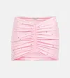 Alessandra Rich Embellished Shiny Jersey Mini Skirt In Pink