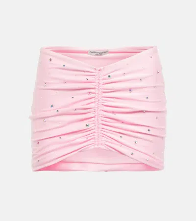 Alessandra Rich Embellished Shiny Jersey Mini Skirt In Rosa