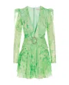 Alessandra Rich Gathered Crystal-embellished Printed Silk-georgette Mini Dress In Green