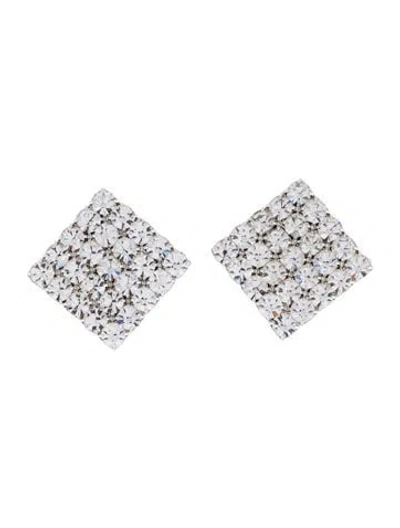 Pre-owned Alessandra Rich Crystal Embellished Square Earrings In Clear