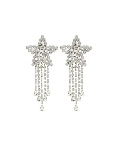 Alessandra Rich Crystal-embellished Star-shaped Drop Earrings In White