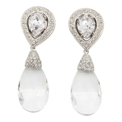 Alessandra Rich Crystal Embellished Teardrop Earrings. In White
