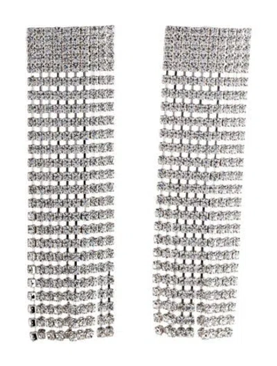 Pre-owned Alessandra Rich Crystal Fringe Clip-on Earrings In Transparent