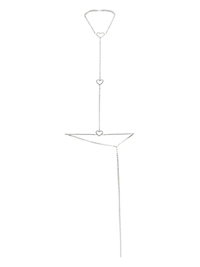 Alessandra Rich Crystal Heart Body Harness In Silver