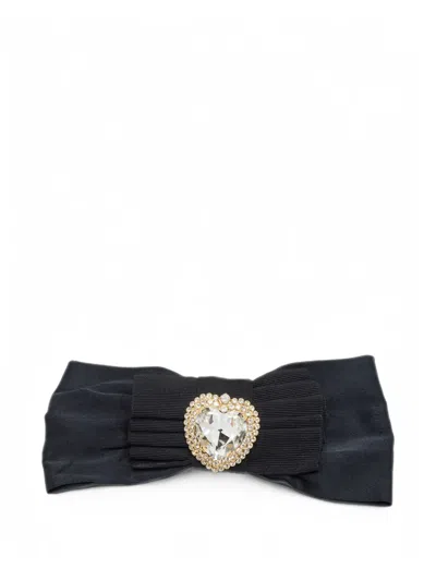 Pre-owned Alessandra Rich Crystal Heart Bow Hair Clip In Black