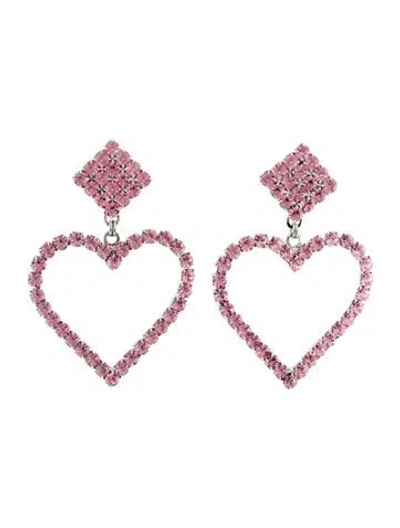 Pre-owned Alessandra Rich Crystal Heart Clip On Drop Earrings In Pink