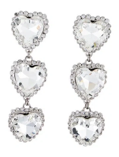Pre-owned Alessandra Rich Crystal Heart Clip-on Drop Earrings In Multi