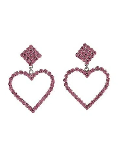 Pre-owned Alessandra Rich Crystal Heart Clip-on Drop Earrings In Pink