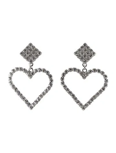 Pre-owned Alessandra Rich Crystal Heart Clip-on Drop Earrings In Transparent