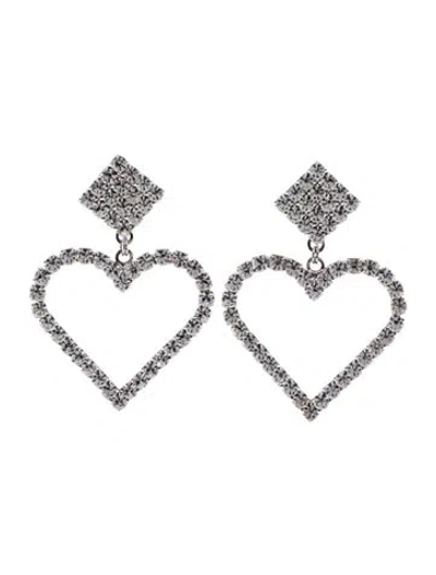 Pre-owned Alessandra Rich Crystal Heart Clip-on Drop Earrings In Transparent