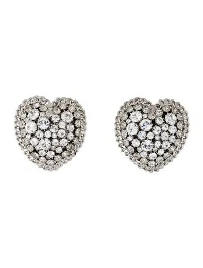Pre-owned Alessandra Rich Crystal Heart Clip-on Earrings In Multi