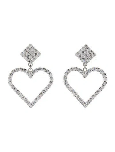 Pre-owned Alessandra Rich Crystal Heart Drop Clip On Earrings In Multi