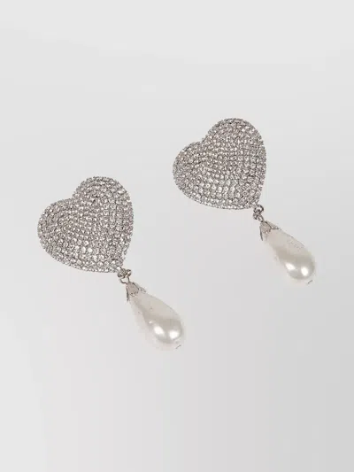 ALESSANDRA RICH CRYSTAL HEART DROP EARRINGS WITH PEARL PENDANT