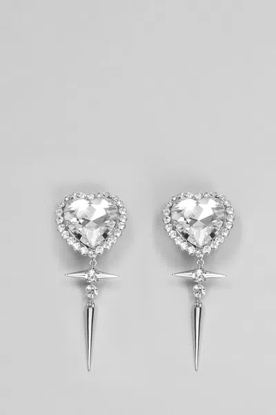 Alessandra Rich Crystal Heart Earrings In Silver