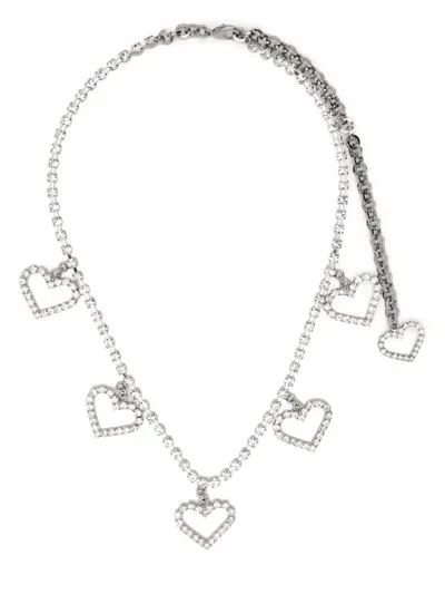 Alessandra Rich Crystal Heart Necklace In Silber