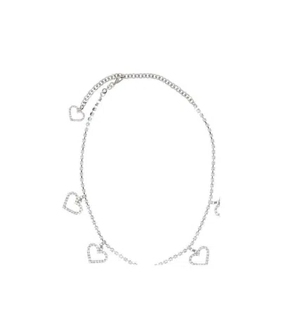 Alessandra Rich Crystal Heart Necklace In White