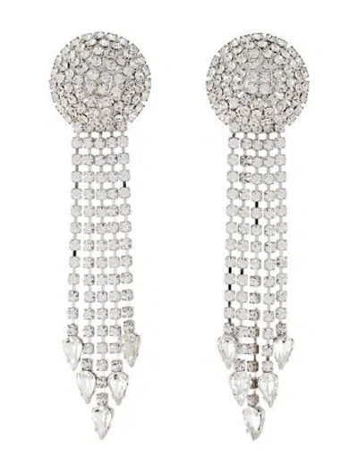 Pre-owned Alessandra Rich Crystal Marabou-trimmed Tassel Clip-on Earrings In Clear