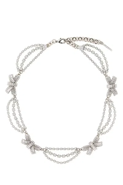 Alessandra Rich Crystal Necklace With Bows In Silver