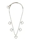 Alessandra Rich Crystal Necklace With Heart Pendants In Metallic
