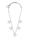 Alessandra Rich Crystal Necklace With Heart Pendants In Cry-silver