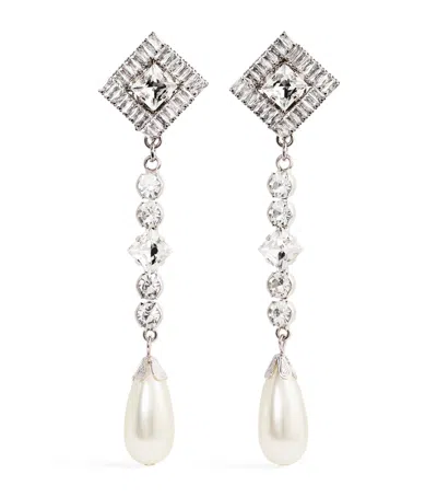 Alessandra Rich Crystal Pearl Pendant Earrings In Metallic
