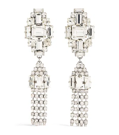 Alessandra Rich Crystal Pendant And Fringe Earrings In Metallic