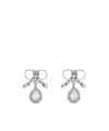 Alessandra Rich Bow Earrings With Crystal Pendant In Plated Brass In White