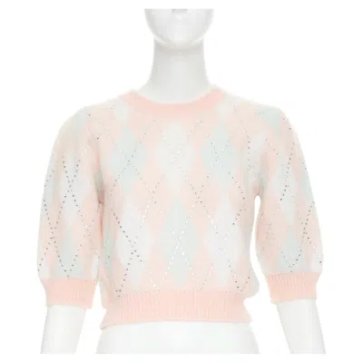 Pre-owned Alessandra Rich Crystal Pink Argyle Checked Mohair Blend Top It38 Xs