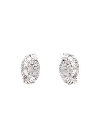 Alessandra Rich Crystal Shell Earrings In Grey