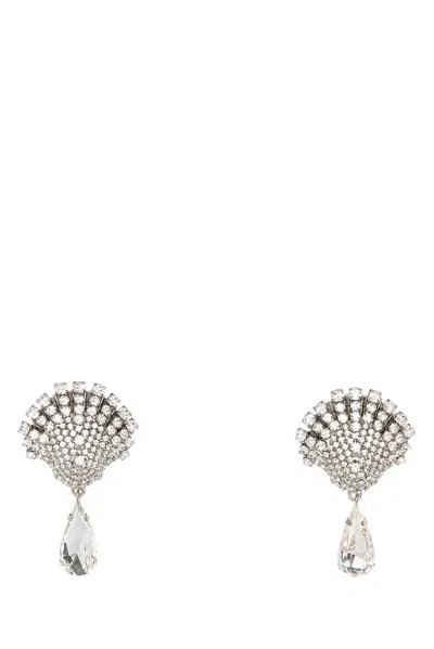 Alessandra Rich Crystal Shell Earrings With Crystal Drop In Silver